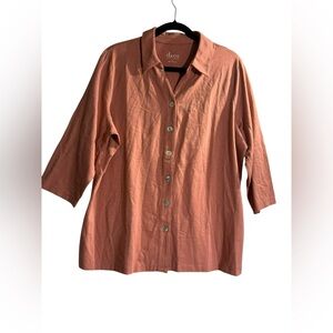 d&co Button Front Top Large Rust Brown 3/4 Sleeve Soft Stretch Minimalist